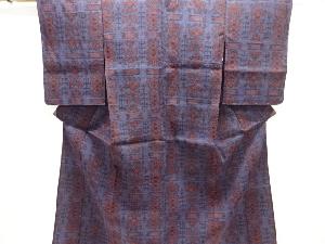 大正ロマン　更紗模様織り出し手織り真綿小千谷紬単衣着物